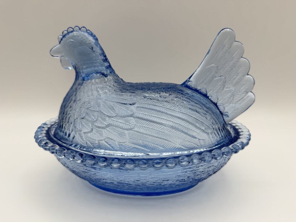 Indiana Glass Hen on a Nest 7” Covered Candy Dish Cornflower Blue Vintage